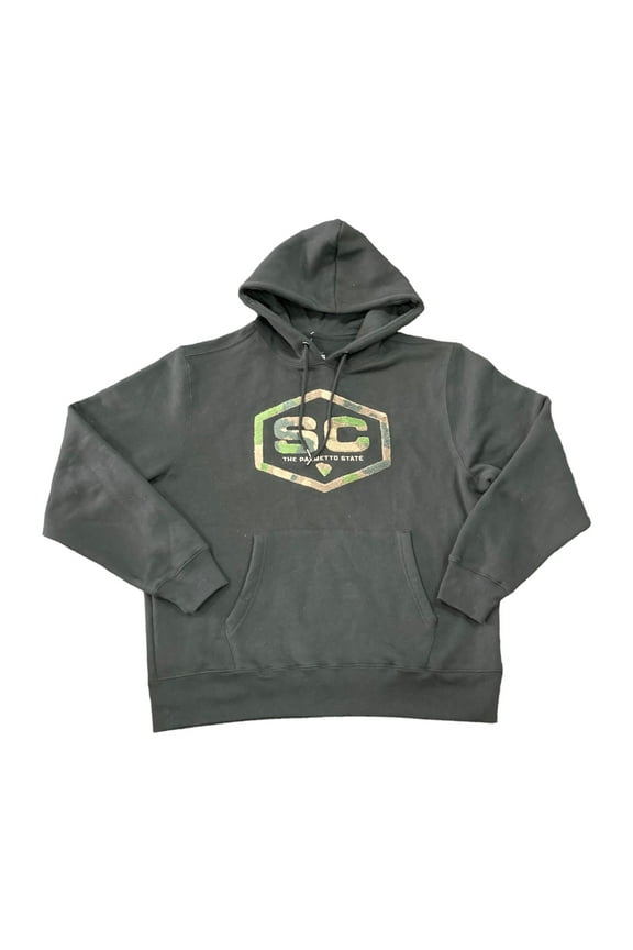 Men's Heavyweight State Graphic Logo Soft Long Sleeve Hoodie (SC/Woodland State Camo Black, L)