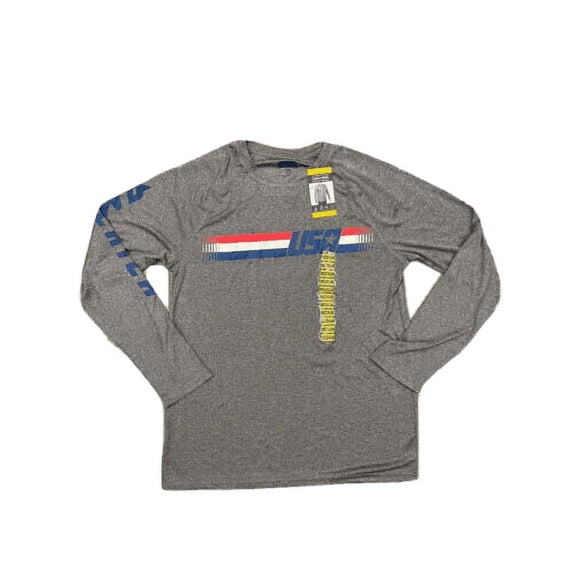State of Mine Men's Sport Stripe USA Long Sleeve (Grey Heather, Large)