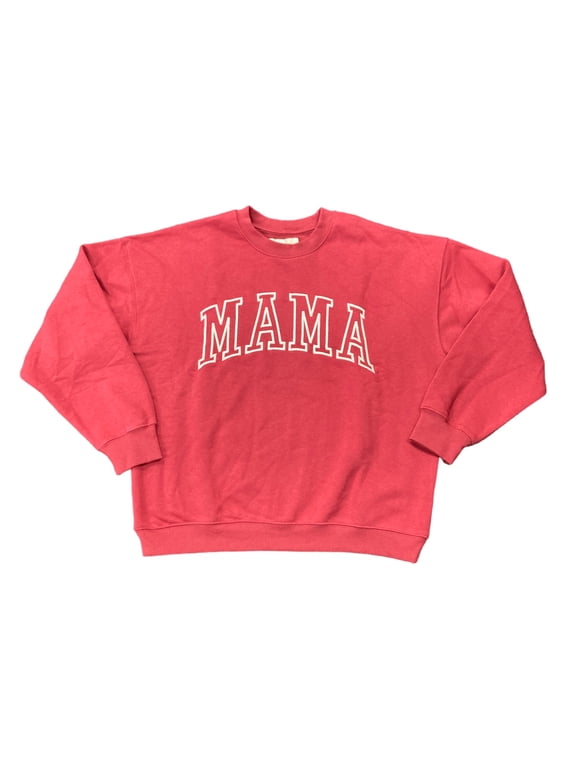 Women's Soft Long Sleeve "Mama" Stitched Logo Sweatshirt (Rouge, XS)