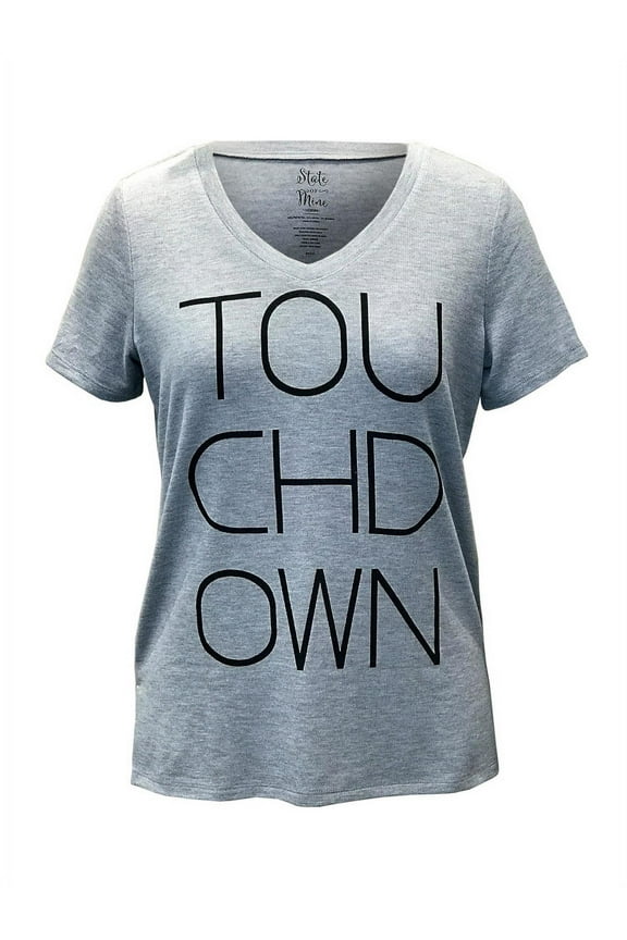 Womens Size Large S/S V-Neck "Touch Down" T-Shirt, Grey Heather