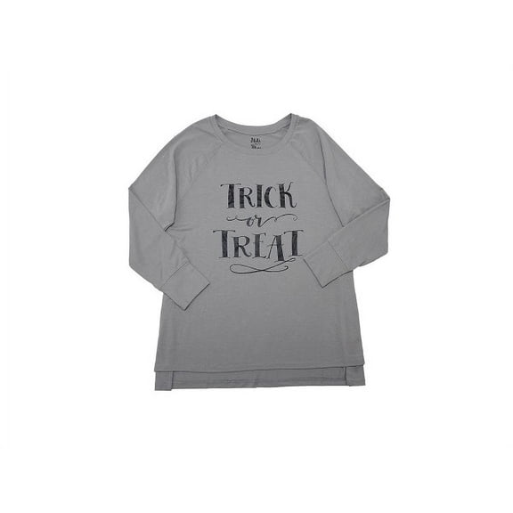 State of Mine Womens Size Medium "Trick or Treat" Halloween Long Sleeve Shirt, Grey/Black