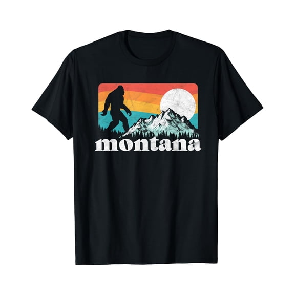 State of Montana Retro Bigfoot Mountains T-Shirt