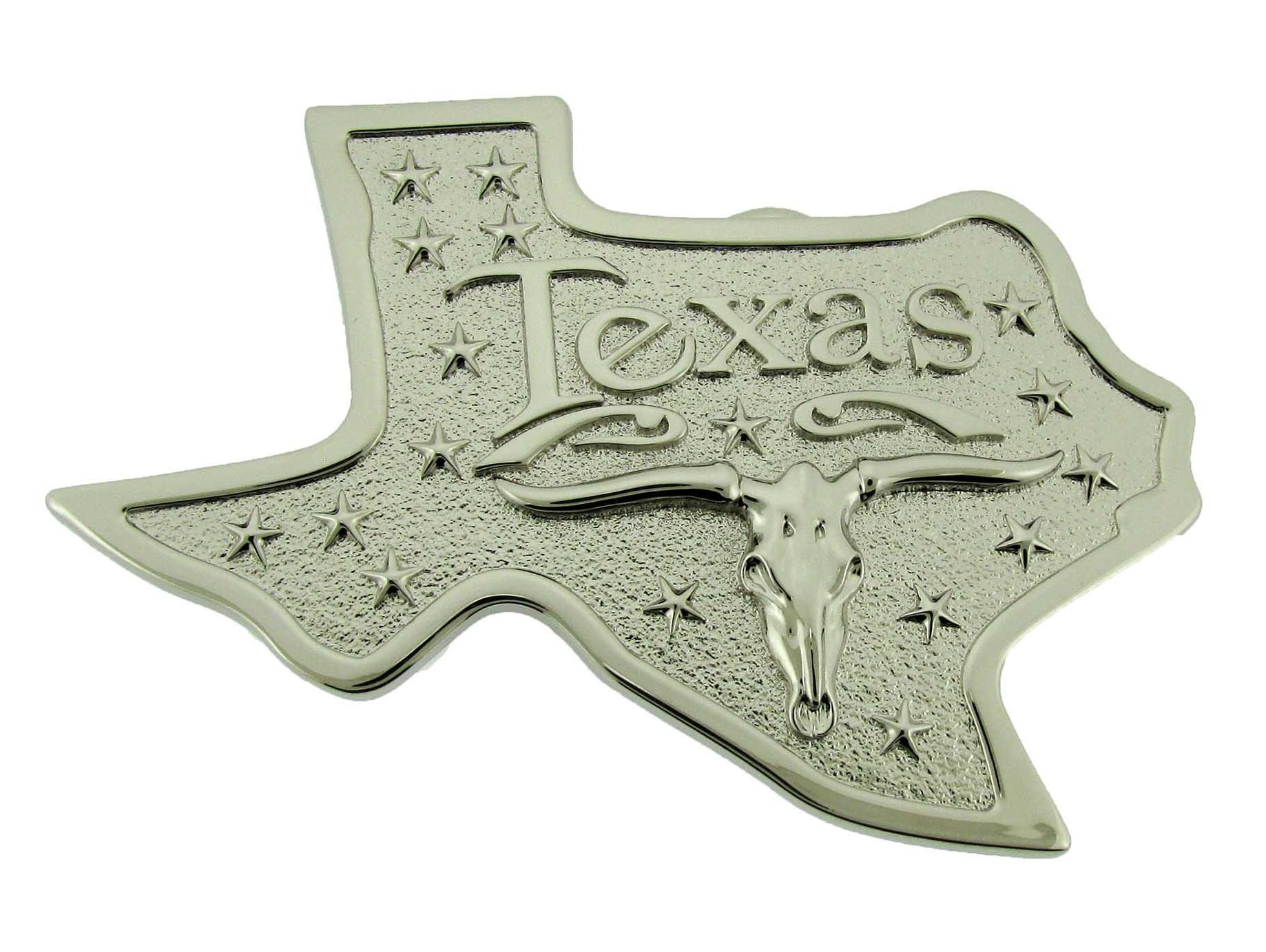 バックル　“THE STATE OF TEXAS” State of Texas Longhorn Silver Chrome Texans Map Belt Buckle