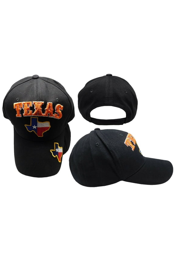 State of Texas State Flag Map Black Cotton Adjustable Embroidered Cap Hat