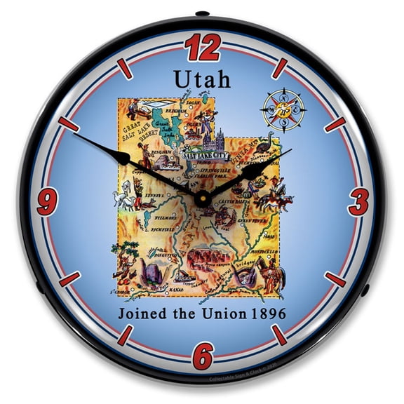Collectable Sign and Clock State of Utah LED Lighted Premium Wall Clock