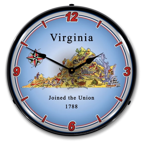 Collectable Sign and Clock State of Virginia LED Lighted Premium Wall Clock