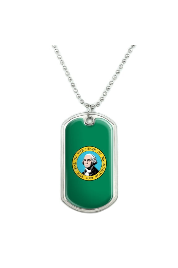State of Washington Flag Military Dog Tag Pendant Necklace with Chain