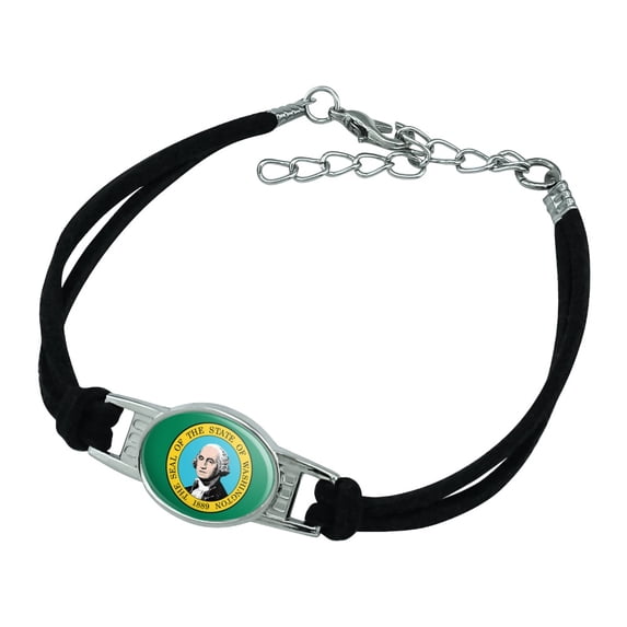State of Washington Flag Novelty Suede Leather Metal Bracelet