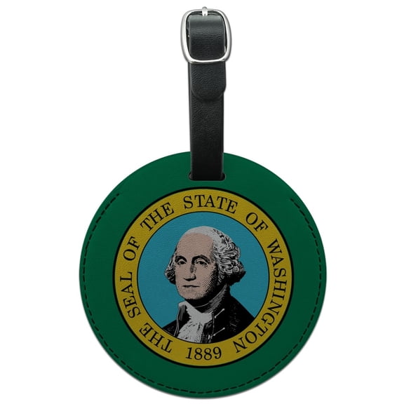 State of Washington Flag Round Leather Luggage Card Suitcase Carry-On ID Tag