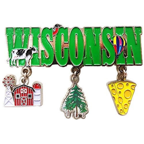 State of Wisconsin 3 Charm Metal Dangle Magnet