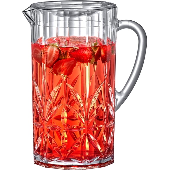 - Stately - Acrylic Pitcher (80 oz), Clear Plastic Water Pitcher with Lid, Fridge Jug, BPA-Free, Shatter-Proof, Great for Iced Tea, Sangria, Lemonade, Juice, Milk, and More