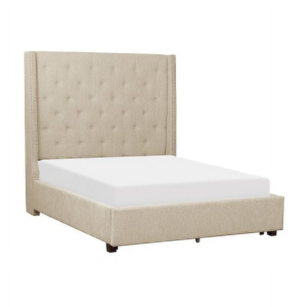 Beige Full Upholstered Platform Bed with Tufted Headboard and Storage