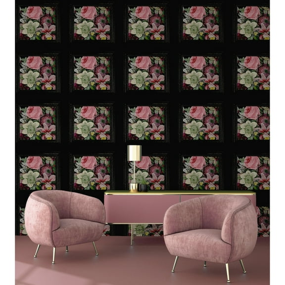 Stately Bouquet Wood Panel Charcoal Non-Woven Wallpaper - 20.8 in. W x 33 ft. L