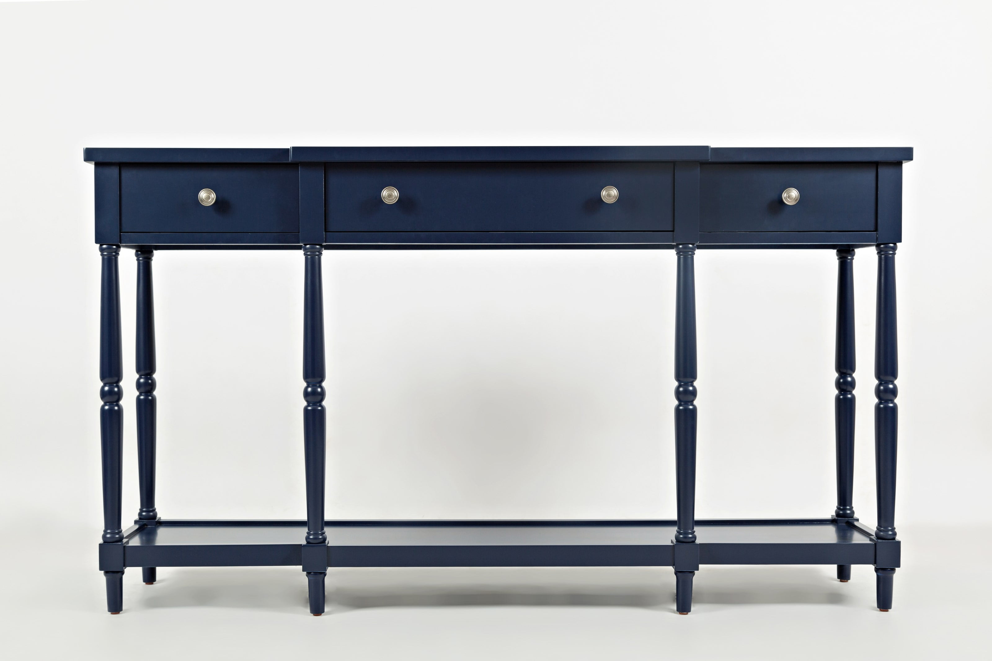 Elegant Navy Blue Transitional 60" Wood Console with Storage