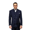 thumbnail image 1 of Statement 100% Wool Wide Leg Navy 3 Piece Suit Florence By Alberto Nardoni Brand Designer, 1 of 3