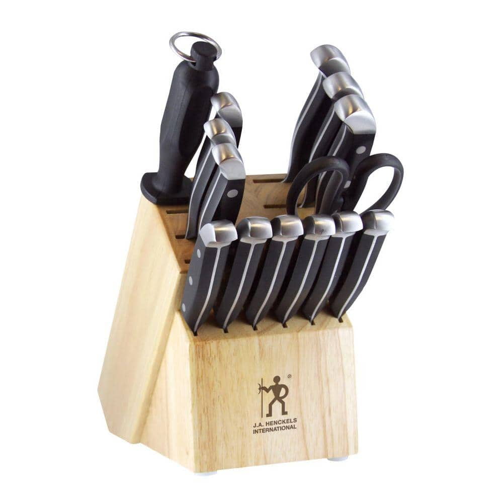 HENCKELS Statement 15-Piece Kitchen Knife Set with Block, Chef Knife, Steak Knife set, Kitchen Knife Sharpener, Light Brown, Stainless Steel
