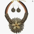 thumbnail image 1 of Statement African Aluminum Wire Big Flower Necklace and Earring Set For Women Tribal Fashion Colorful Big Rhinestone Crystal Pendent Collar Choker Bold Chunky Bib Handmade, 1 of 3