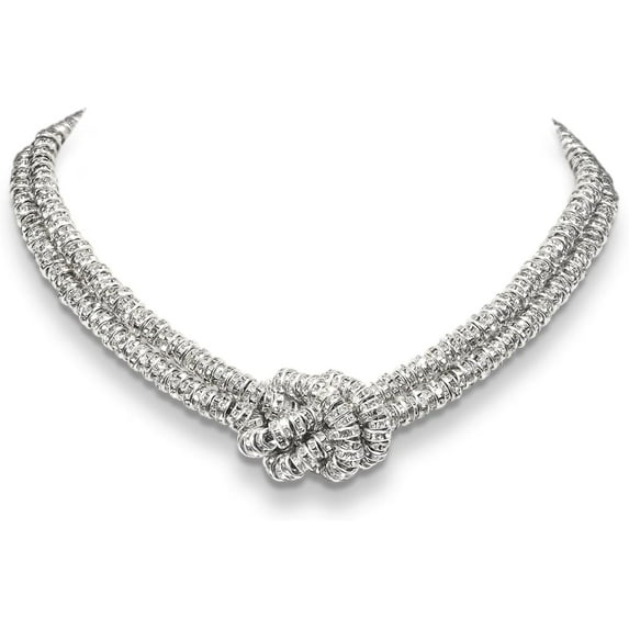 Statement Bib Knot Necklace, Bling Double-Layered Rhinestone Chunky Rondelle Beads Infinity Choker Collar Necklace for Women Trendy, Dress Prom Costume Christmas Party Formal