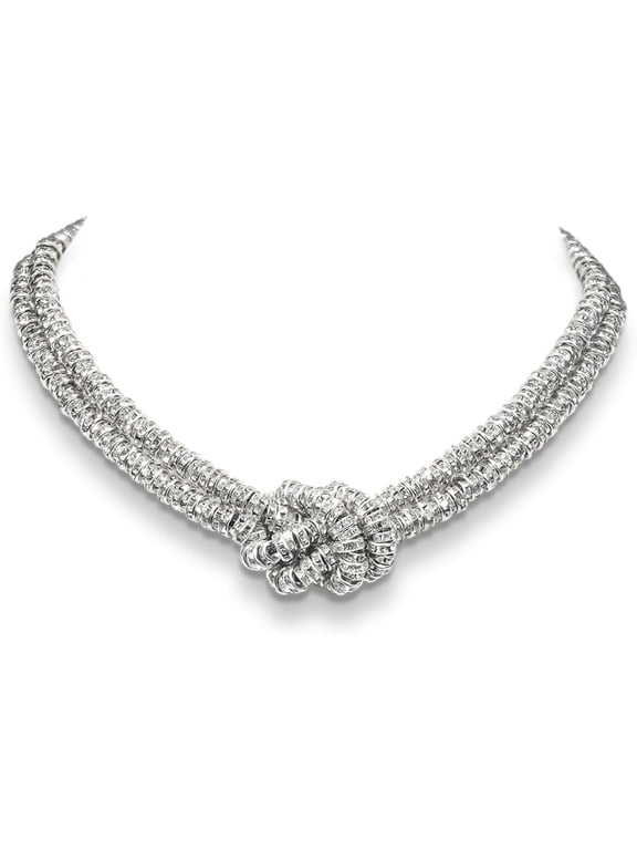 Statement Bib Knot Necklace, Bling Double-Layered Rhinestone Chunky Rondelle Beads Infinity Choker Collar Necklace for Women Trendy, Dress Prom Costume Christmas Party Formal