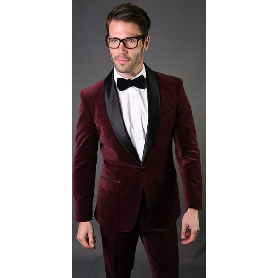 Statement Burgundy Tailored Fit Velvet Tuxedo VL-100