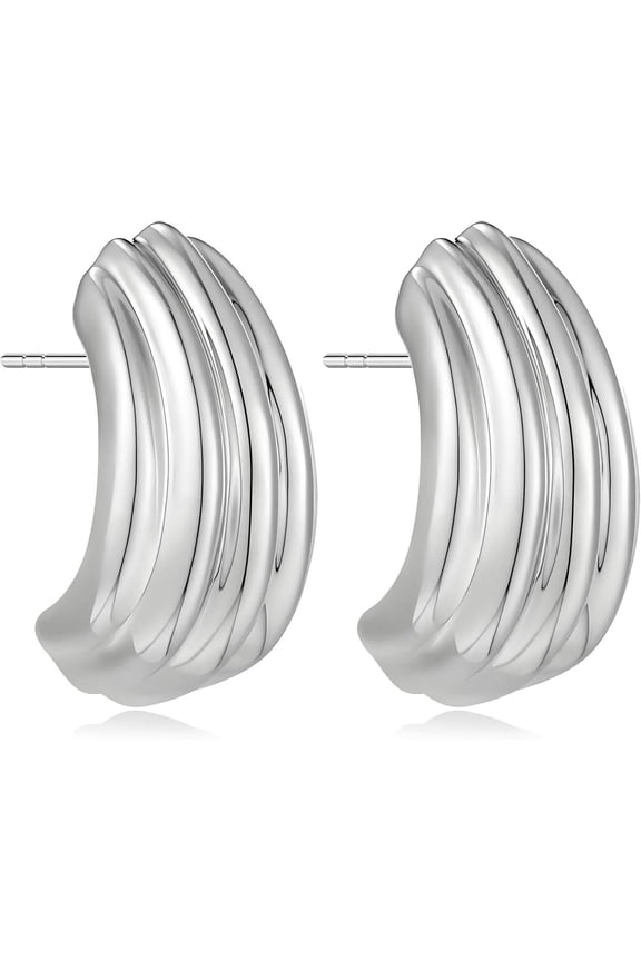 Statement Chunky Gold Earrings for Women Square Stainless Steel Heaven Mayhem Button, Style G3605
