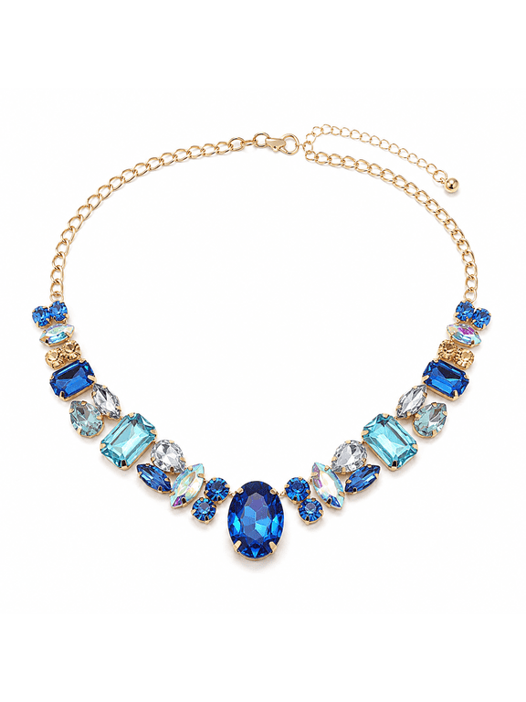 Statement Crystal Necklace for Women, Vintage French Style Multicolor Rhinestone Choker Collar Necklace, Elegant Party Jewelry for Wedding, Evening Event and Fashion Outfits
