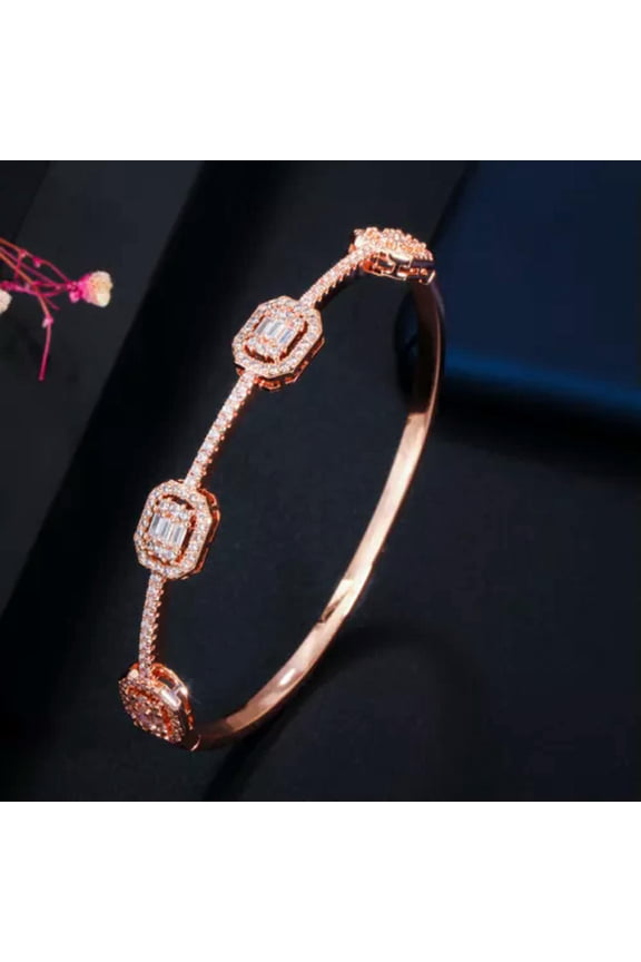 Statement Cubic Zircon Stackable Yellow Gold Open Cuff Bangle for Bridal Wedding