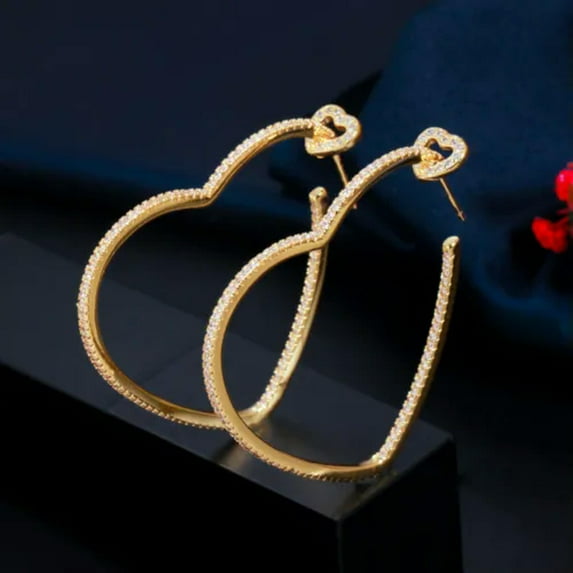 Statement Cubic Zircon Women Party CZ Love Heart Big Hoop Earring Famous Jewelry