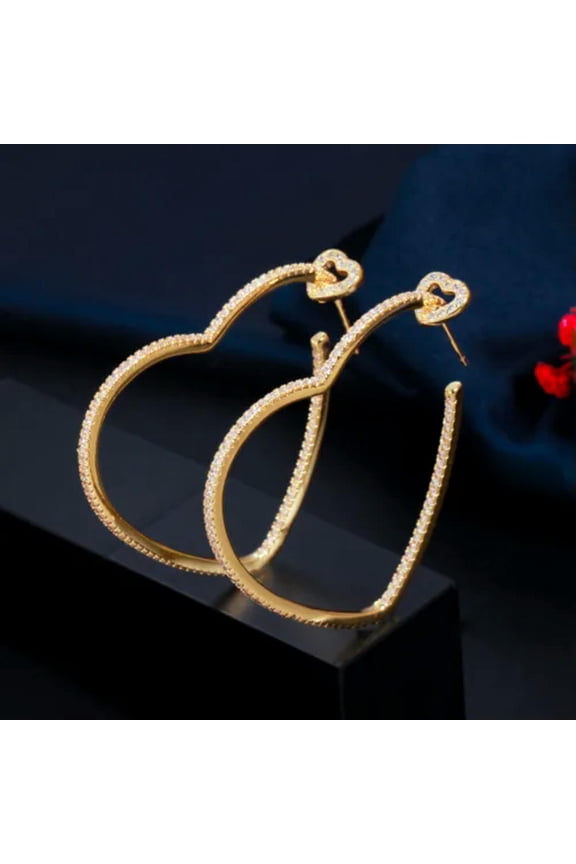 Statement Cubic Zircon Women Party CZ Love Heart Big Hoop Earring Famous Jewelry
