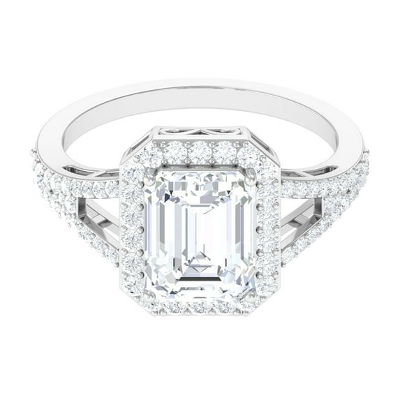 Rosec Jewels Statement Cubic Zirconia Engagement Ring - AAAA Quality, 10K White Gold, US 8.50