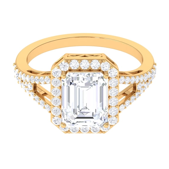 Rosec Jewels Statement Cubic Zirconia Engagement Ring - AAAA Quality, 10K Yellow Gold, US 9.50