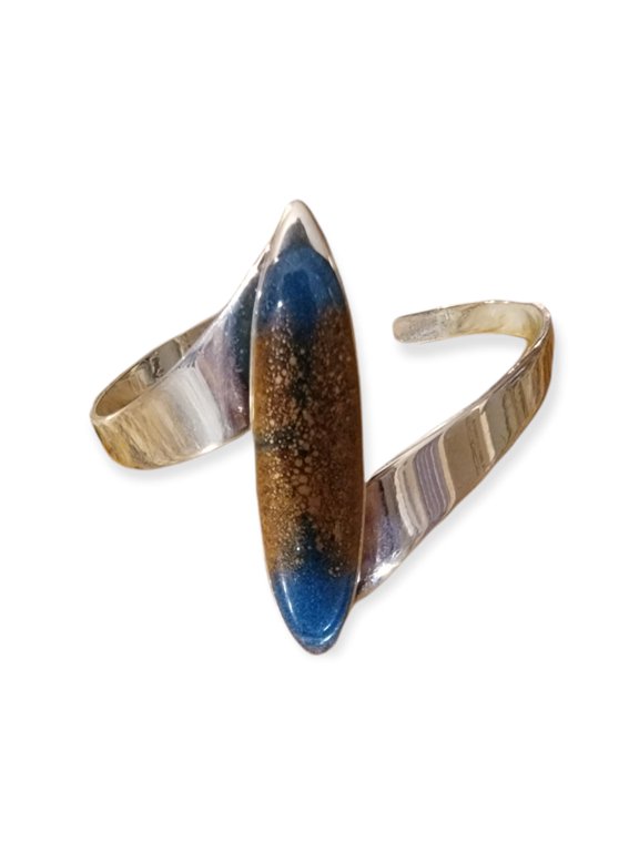 Statement Ellipse Cuff Bracelet with Resin Art Sterling Silver Plated