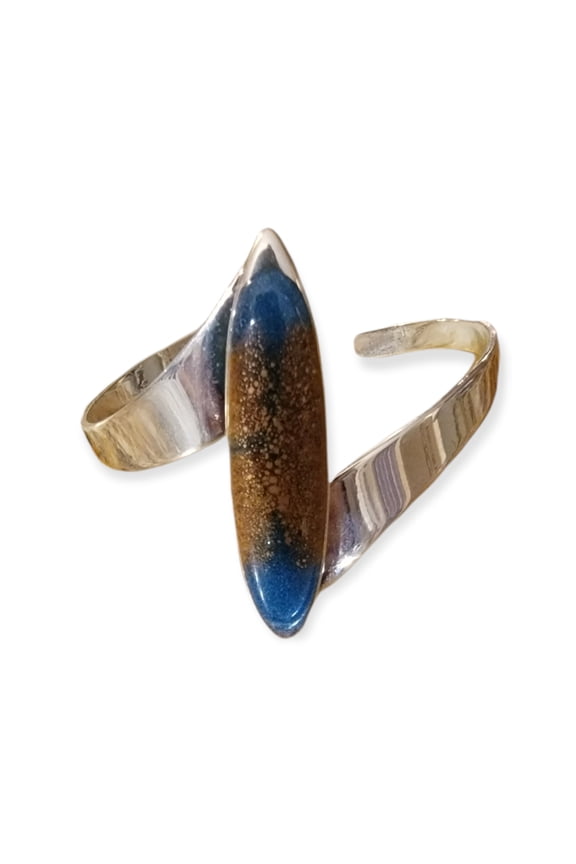 Statement Ellipse Cuff Bracelet with Resin Art Sterling Silver Plated