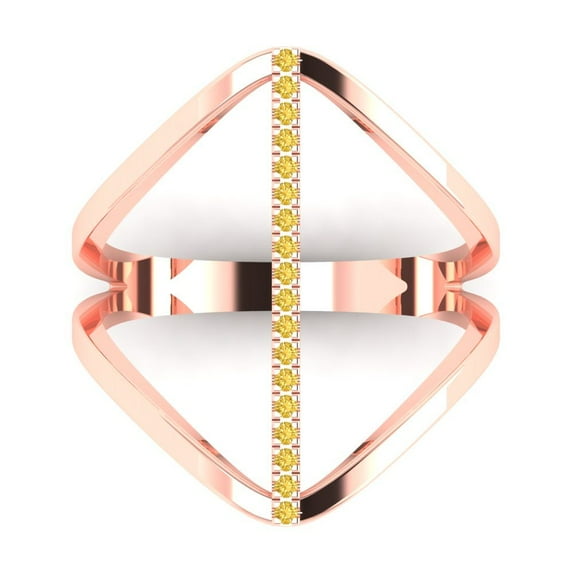 Statement Engagement Ring for Women - 0.09ct Simulated Yellow Diamond in 14K Rose Gold Promise Ring