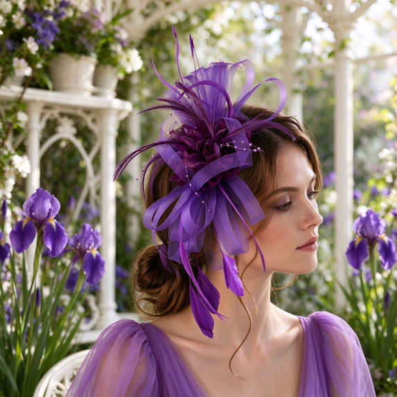 1PCS JINXI Headwear Light Mesh Feather Flower Fascinator, Party Wedding Tea Hair Accessory, Organza & Feather Material