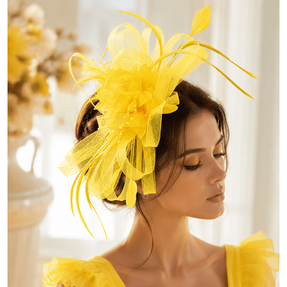 1PCS JINXI Headwear Light Mesh Feather Flower Fascinator, Party Wedding Tea Hair Accessory, Organza & Feather Material