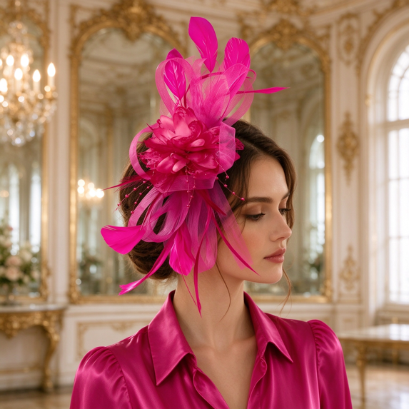 1PCS JINXI Headwear Light Mesh Feather Flower Fascinator, Party Wedding Tea Hair Accessory, Organza & Feather Material