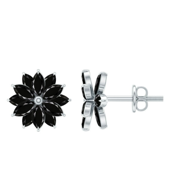 Rosec Jewels Statement Floral Stud Earrings with Black Onyx for Women - AAA Quality, 925 Sterling Silver