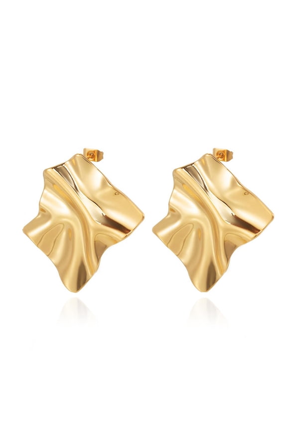 Statement Geometric Square Earrings for Women Unisex,Stainless Steel Medium Fashion Texture Irregular Minimalism Earrings,Trendy Ripple Unique Boho Earrings,Metal Modern Rectangle Jewelry(Gold)