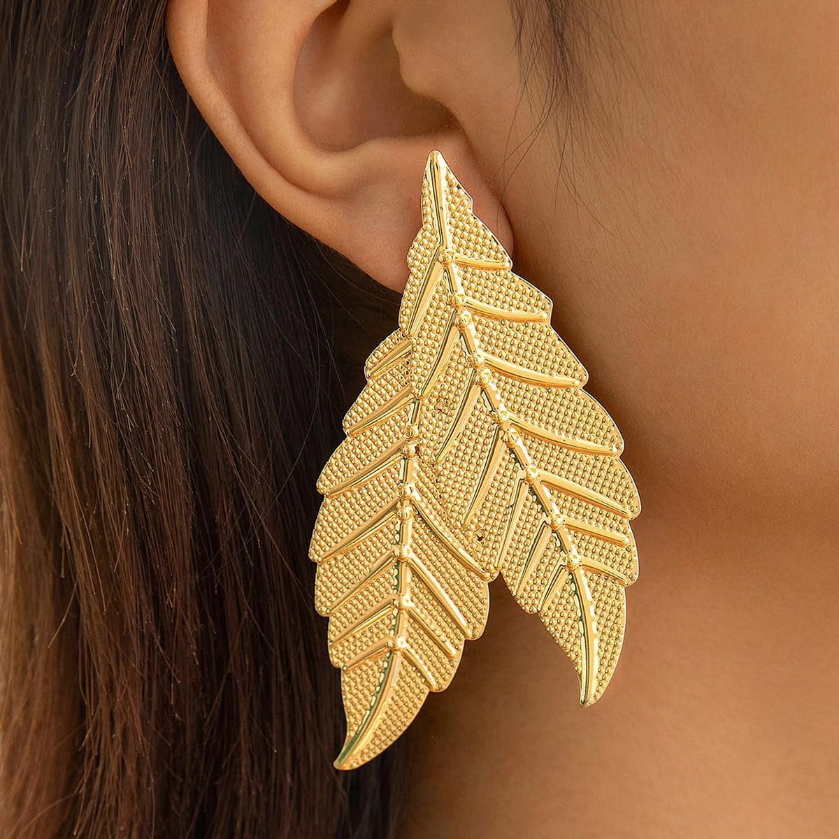 Gold Flower Statement Earrings For Women - Chunky Leaf Design, Hypoallergenic Alloy