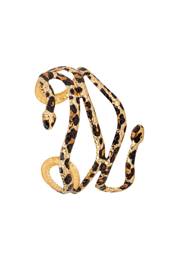 Statement Metal Cuff Snake Adjustable Leopard Print Opening Bangle Party Wear Body Jewelry for Trendsetters