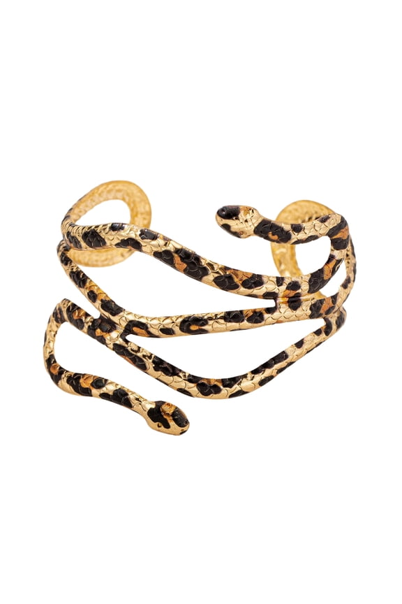 Statement Metal Cuff Snake Adjustable Leopard Print Opening Bangle Party Wear Body Jewelry for Trendsetters