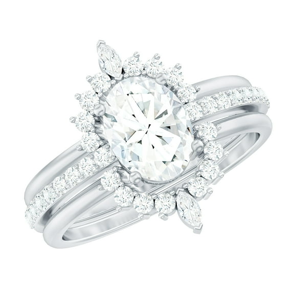 Rosec Jewels Statement Moissanite Bridal Ring Set for Women - 6x8 mm - 1 Ct - D-VS1 Quality, 925 Sterling Silver, US 4.50