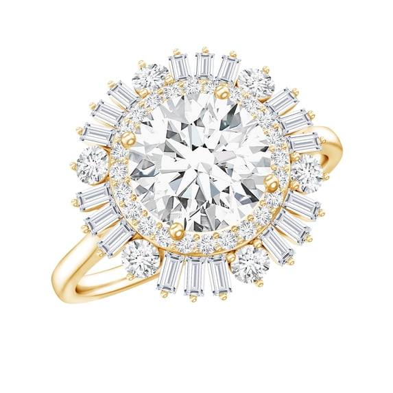 Rosec Jewels Round Moissanite Halo Engagement Ring - D-VS1 Quality Certified Moissanite Ring, 14K Yellow Gold, US 3.50
