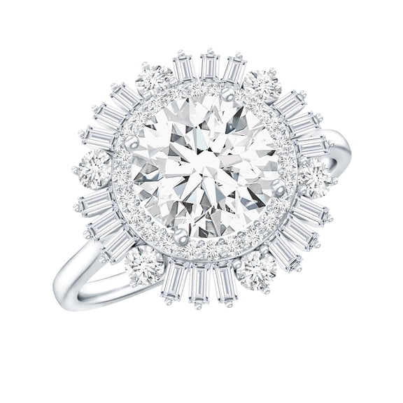 Rosec Jewels Round Moissanite Halo Engagement Ring - D-VS1 Quality Certified Moissanite Ring, 925 Sterling Silver, US 4.00