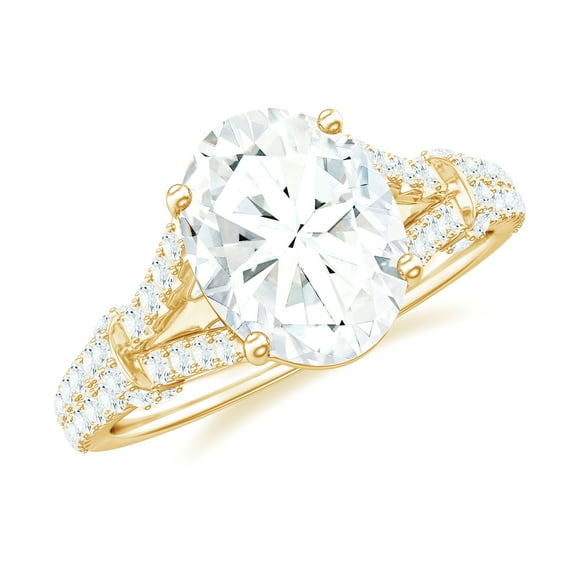 Rosec Jewels Certified Moissanite Oval Engagement Ring 2 Ct - 7X9 mm - Solitaire Statement Ring - D-VS1 Grade, 14K Yellow Gold, US 9.50