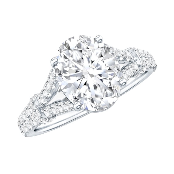 Rosec Jewels Certified Moissanite Oval Engagement Ring 2 Ct - 7X9 mm - Solitaire Statement Ring - D-VS1 Grade, 18K White Gold, US 11.50