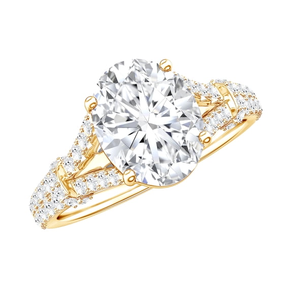 Rosec Jewels Certified Moissanite Oval Engagement Ring 2 Ct - 7X9 mm - Solitaire Statement Ring - D-VS1 Grade, 18K Yellow Gold, US 3.00