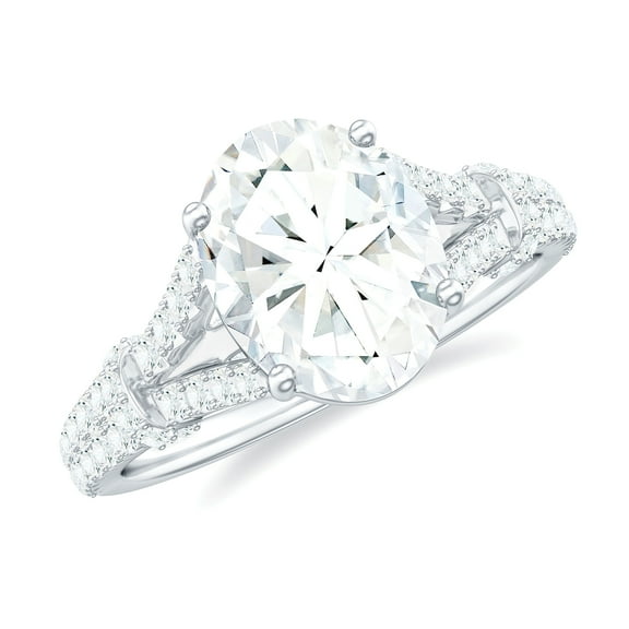 Rosec Jewels Certified Moissanite Oval Engagement Ring 2 Ct - 7X9 mm - Solitaire Statement Ring - D-VS1 Grade, 925 Sterling Silver, US 4.00