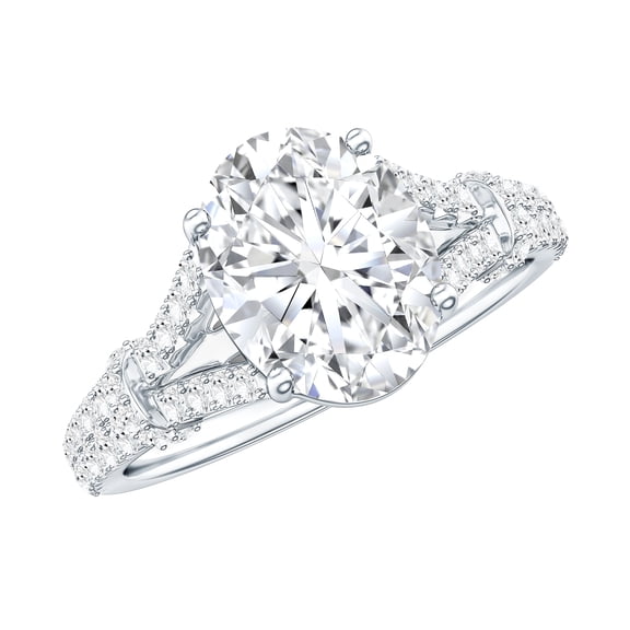 Rosec Jewels Certified Moissanite Oval Engagement Ring 2 Ct - 7X9 mm - Solitaire Statement Ring - D-VS1 Grade, 925 Sterling Silver, US 4.00
